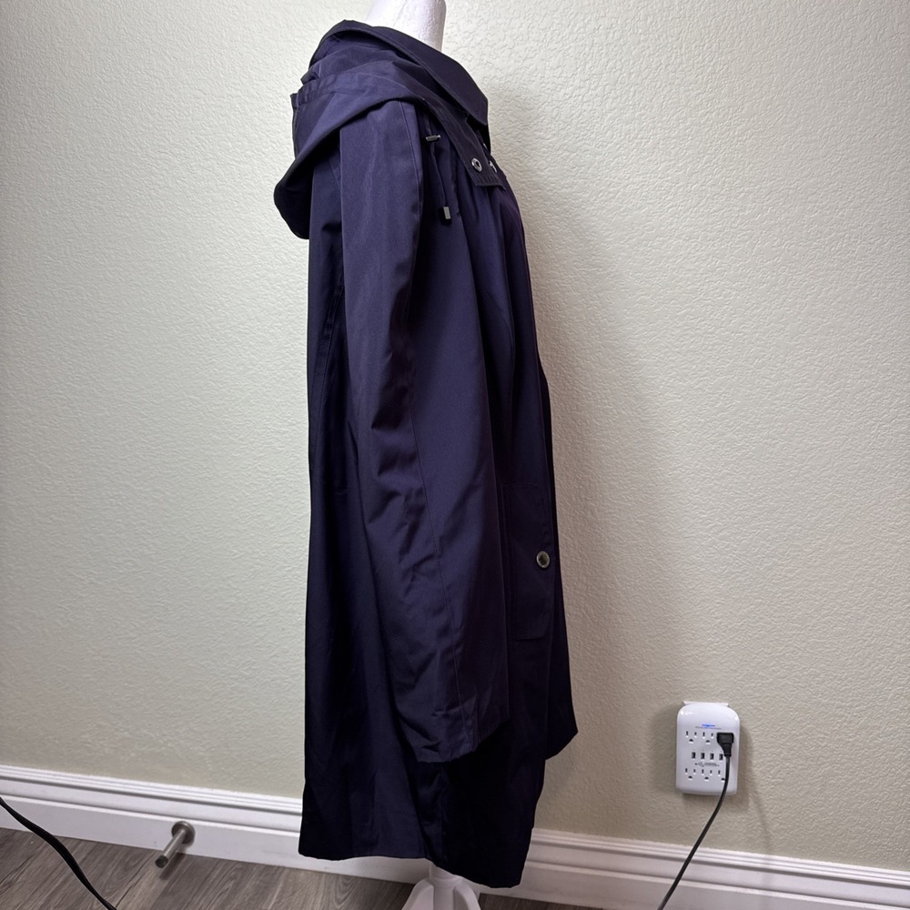 London Fog Navy Blue‎ Trench Coat Hooded Mid Length Belted Rain Jacket 2X - Picture 2 of 9